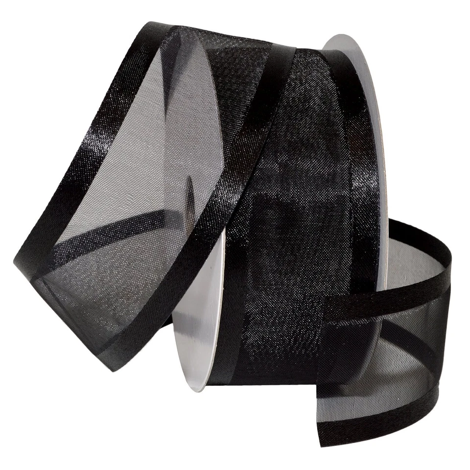 Delight Satin Edge Sheer Ribbon 1.5 inch by 25 yd Black 93809/25-613 - Image 1 of 1