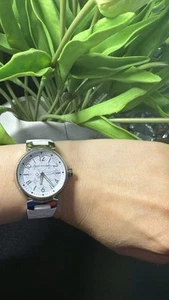 LOUIS VUITTON QA116 TAMBOUR MM MONOGRAM WHITE WRISTWATCH LADIES WHITE DIAL SS - Picture 1 of 7