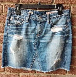 AG Adriano Goldschmied Box Skirt Size 27 Distressed Jean Blue Women's - Picture 1 of 4
