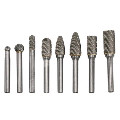 8 IN 1 1/4" Shank Dual Cut Carbide Rotary Burr Bit Set Electrical Engraving Tool - image 1 of 4