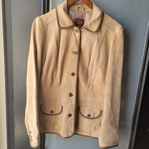 Eddie Bauer VTG Seatle Suede Button Women's Jacket Large Long Sleeve Pockets Tan - Picture 1 of 10