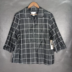 Dressbarn Shirt Womens 1X Silk Lagenlook Plaid Windowpane Collared Button Up New - Picture 1 of 8