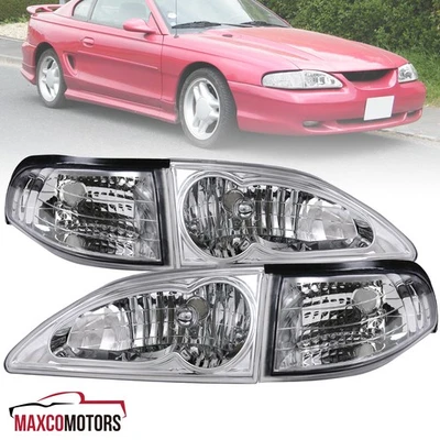 Headlights+Corner Signal Lamps Fits 1994-1998 Ford Mustang Left+Right 94-98 Foto 1 de 4