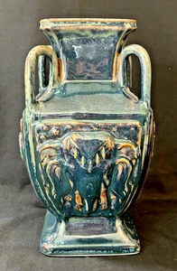 Maitland Smith Ceramic Pottery Urn Vase Blue and Gold Animal Faces, Thailand - Picture 1 of 11