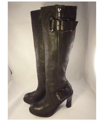 Vera Wang Etiqueta Lavanda Negro Sexy Hebillas Hasta la Rodilla Doble Cremallera Botas/Botines Foto 1 de 4