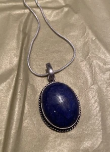 Sterling silver Lapis Lazuli & Malachite gemstones Pendant Chain necklace - Picture 1 of 3