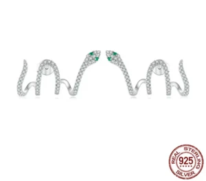 Platinum Plated 925 Sterling Silver Snake Ear Cuff Ear Wrap Lab Created Diamond - Picture 1 of 3