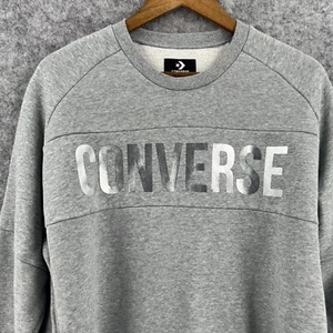 Converse Sweatshirt Mens Medium Gray Long Sleeve Pullover Silver Foil Logo - Picture 1 of 20