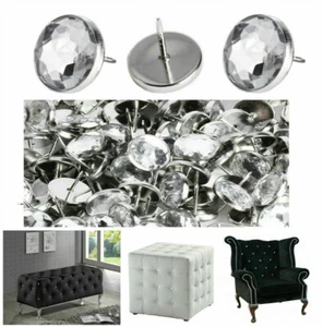 20PCS Diamante Crystal Glass Buttons Nail Back Upholstery Headboard Sofa Decor - Picture 1 of 12