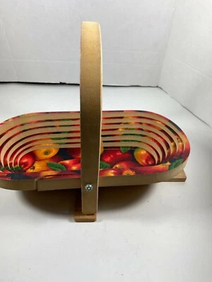 Vintage Folding Spiral Collapsible Wooden Basket Trivet Bowl Apples - Image 1 of 4