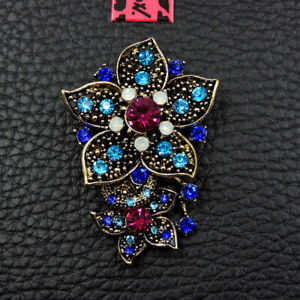Betsey Johnson Lady Blue Rhinestone Flower Crystal Charm Brooch Pin Gifts