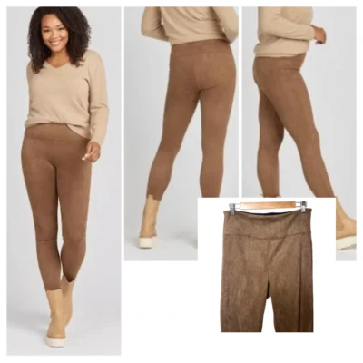 Assets by Spanx Leggings de gamuza sintética Pequeños Pantalones Marrón Caramelo Panel Abdomen Nuevos Foto 1 de 4