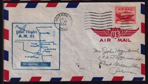 1954 First Flight CAM-81 81W45 airmail Muskogee OK - Little Rock AR - Picture 1 of 1