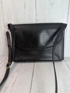 SAS Black Leather Handbag Crossbody Purse Pocketbook Vtg Classic Bag Grandma - Imagen 1 de 12
