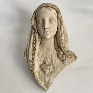 Vtg Chalkware Virgin Mary Sacred Heart Bust Wall Plaque Statue - Picture 1 of 10