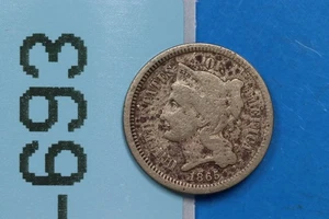 1865 3CN 3 THREE CENT NICKEL EARLY US TYPE COIN RAW-693 - Picture 1 of 2