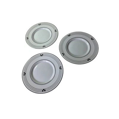 POTTERY BARN Japan White w/ Black Checkered Porcelain 6" Saucer Plate Set of 3 - Image 1 of 4