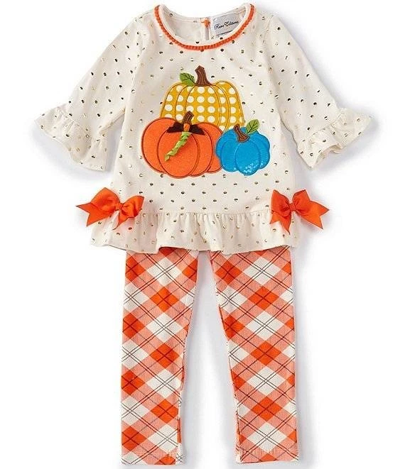 Conjunto de Top y Leggings a Cuadros de Calabaza Punto Brillante Ediciones Raras Niñas Pequeñas Talla 5 Foto 1 de 1