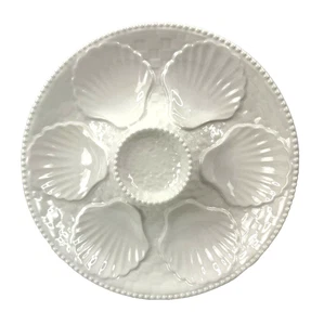 Austernplatte 6 Vertiefungen mit Mitte Gewürz Brunnen Elfenbein/Off White 10" - Bild 1 von 7