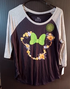 Disney Damen Minnie Mouse LEUCHTET IM DUNKELN Halloween Raglan T-Shirt Größe Large - Bild 1 von 4