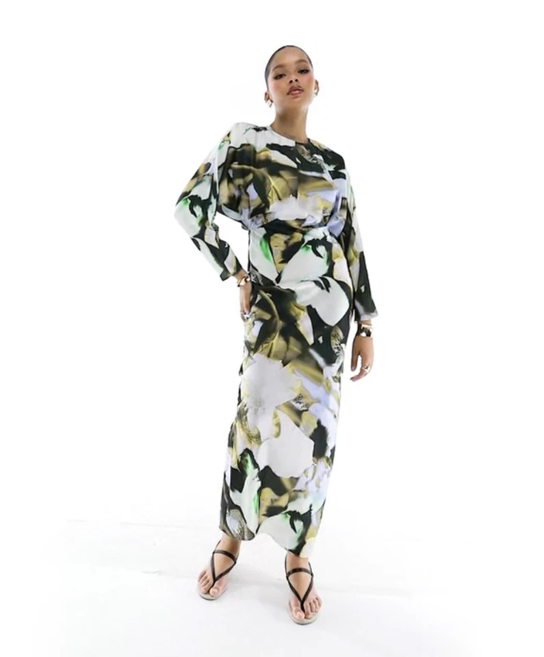 ASOS DESIGN Satin Batwing Maxi Dress in Floral Print Size AU16 - image 1 of 4