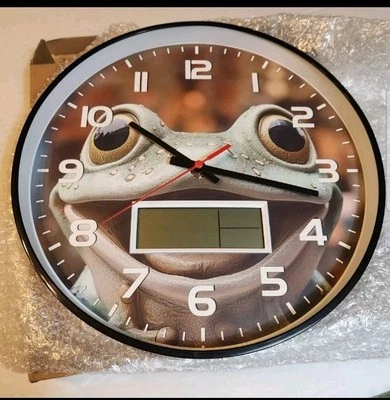 Wall Clock 12 Inch Cheerful Frog LCD Display For Date Week Temperature - Image 1 of 4