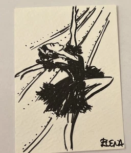 ACEO Artist Trading Card Cabaret dancer Black Ink 2.5x3.5” - Picture 1 of 4
