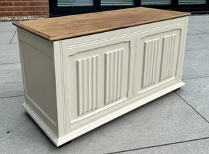 Vintage Oak Blanket Box / Wooden Ottoman / Cream Storage Chest MCM - Picture 1 of 11