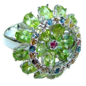 16.1ct Peridot Sterling Silver Ring size: 8.5 Handcrafted 925 Green Gemstone - Picture 1 of 4