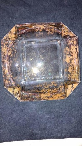 MC Glass Ash Tray W Gold Flakes and Tapered Corners 8X8