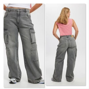 COTTON ON Womens Size 12 Khaki Cargo Wide Leg Jeans - Picture 1 of 14