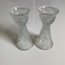 VINTAGE 2 Avon by Fostoria Glass Heart & Diamond Convertible Candle Holder Vases