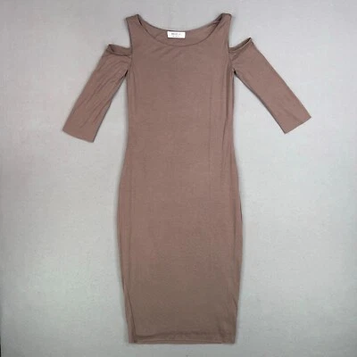 Bailey 44 Dress Womens Small Brown Deneuve Cold Shoulder Cutout Minimal Neutral - Image 1 of 4