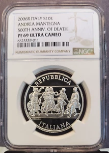2006 ITALY SILVER 10 EURO S10E ANDREA MANTEGNA NGC PF 69 ULTRA CAMEO - Picture 1 of 3