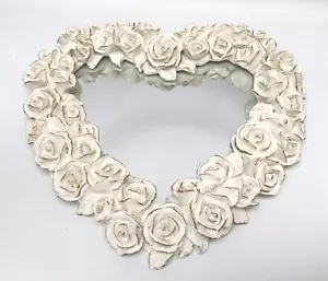 Decoline Heart Shaped Wall Mirror Ivory Roses Shabby Cottage Chic 13” - Picture 1 of 3