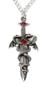 Gothic Sword with Entwining Serpents & Red Stones Extra Large Necklace NK-465LC - Picture 1 of 3