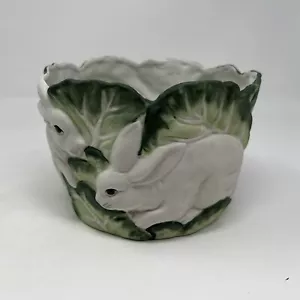 Vintage Jubilee Ceramic Rabbit Cabbage Planter Flower Pot Bunny Decor Easter - Picture 1 of 11