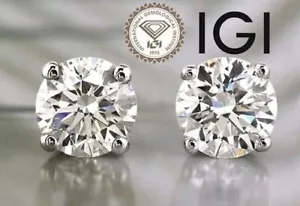 Diamond Stud Earrings IGI Certified 4 Carat E VS1 Ideal Cut Solitaire 4.0ct 14K - Picture 1 of 2