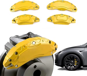 Brackets Caliper Covers Set of 4 Fit Tesla Model Y Accessories 2020-2024 Yellow - Picture 1 of 12