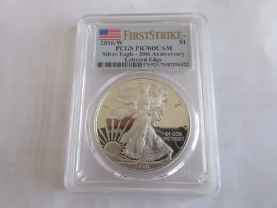 2016-W  Silver Eagle $1 PCGS   PR70DCAM    30th Anniversary Lettered Edge - Image 1 of 4