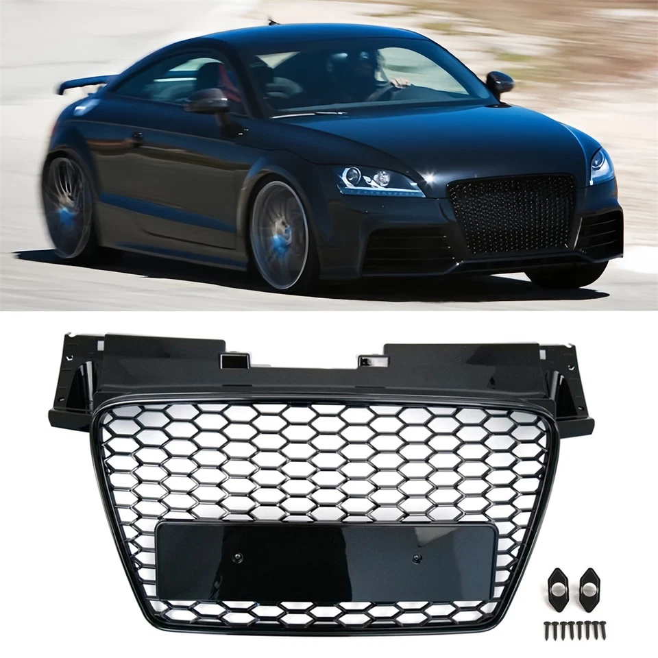 FRONT MESH BUMPER HOOD HONEYCOMB GRILLE GRILL GLOSS BLACK FOR 2007-2014 AUDI TT — 第 1/4 张图片
