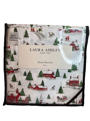 Juego de sábanas de franela navideña tamaño completo Laura Ashley Holiday Village Foto 1 de 4