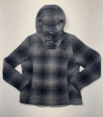 Sudadera con capucha grande The North Face para mujer azul marino a cuadros polar media luna Foto 1 de 4