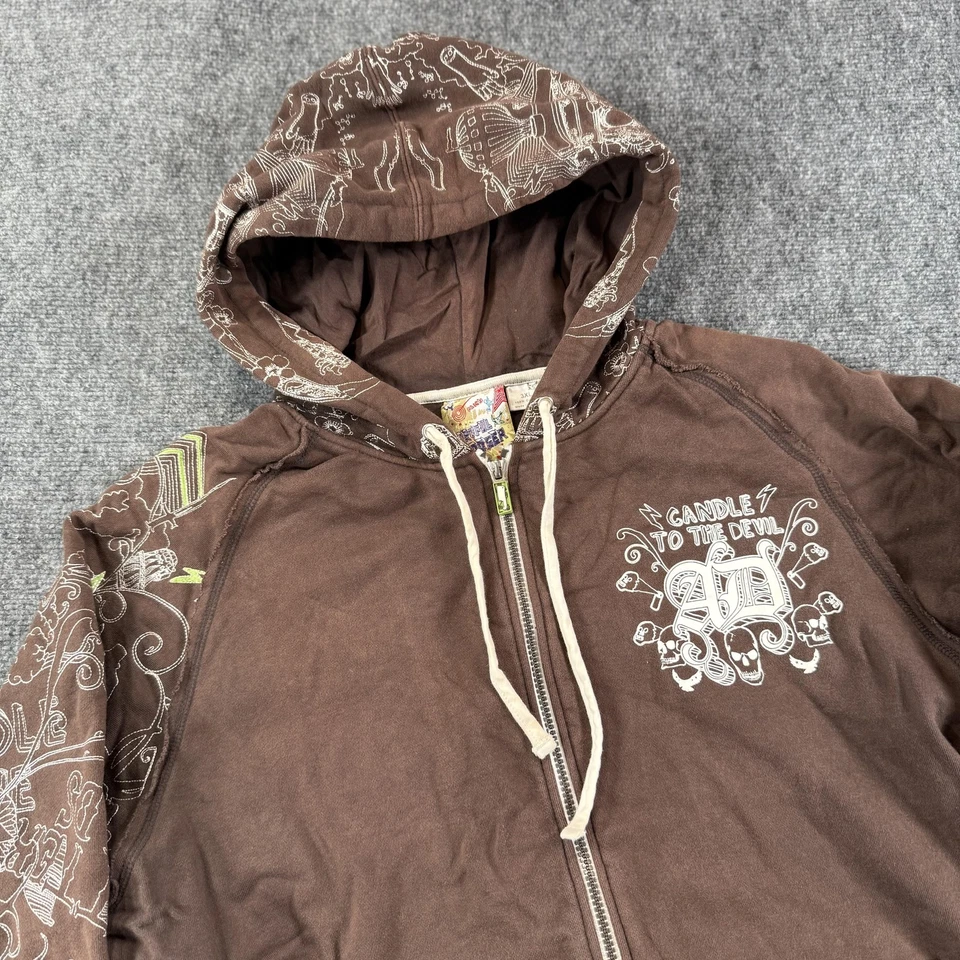 Artful Dodger Sudadera con Capucha Para Hombres 3XL Marrón Vela al Diablo Cremallera Completa Gráfico Calavera Foto 1 de 4