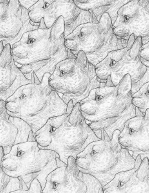 CAT эскиз профиль серый белый 100% хлопок ткани вневременной сокровище - Изображение 1 из 1