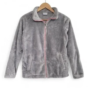 Columbia Youth Teddy Bear Fleece Jacket Dot Textured Plush Full Zip Grey L - Picture 1 of 5