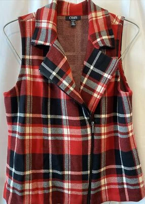 Chaleco Suéter Chaps XL Rojo Negro a Cuadros Cremallera Asimétrica Vacaciones 🧡 Foto 1 de 4