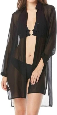 Traje de baño Carmen Marc Valvo negro con corbata alta-baja delantera manga larga encubrimiento nuevo con etiquetas XL Foto 1 de 4