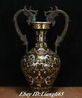 Antike China Bronze Ware vergoldet Shang Dynasty Dragon Beast 2 Ohr Brief Flasch