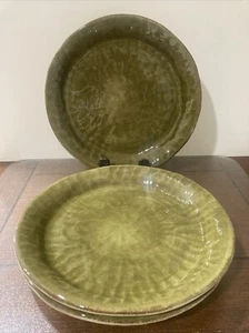 Tabletops Gallery Unlimited GISELLA OLIVE GREEN Set of 3 Dinner Plates - Picture 1 of 4